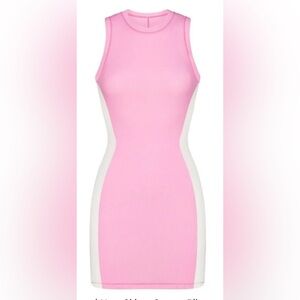 NWT SKIMS Ribbed Body-Con Dress – bubblegum/white , Size XS